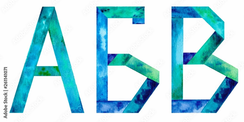 Watercolor handwritten 3 Cyrillic (Russian) letters. Isolated on a white background. Illustration. Watercolor handwritten 3 Cyrillic (Russian) letters. Isolated on a white background. Illustration.