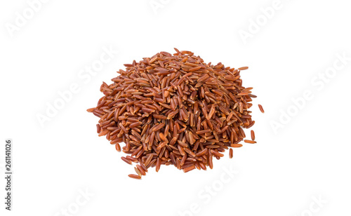 red rice heap isolated on white background. nutrition. bio. natural food ingredient.