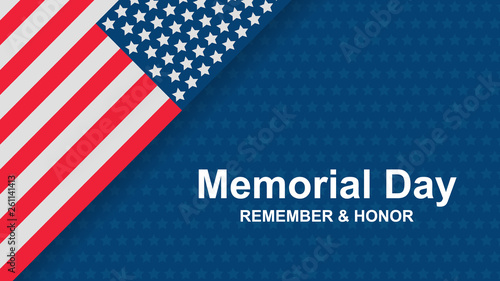Memorial Day - Remember and honor with USA flag, Vector illustration. Celebration banner template with american flag decor. Holiday poster template