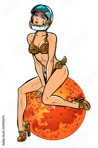 red planet Mars sexy beautiful woman astronaut in bikini