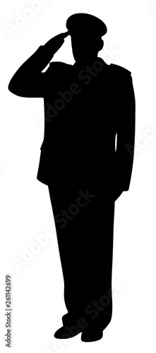 Soldier, officer, captain, admiral, policeman, sailor or firefighter saluting 