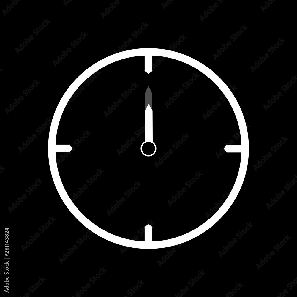 White thin line clock icon (12 o'clock) - vector illustration White thin line clock icon (12 o'clock) - vector illustration