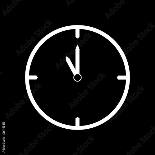 White thin line clock icon (11 o'clock) - vector illustration
