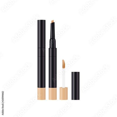 Concealer make up design template. 3d realistic product. Cosmetics isolated on white.