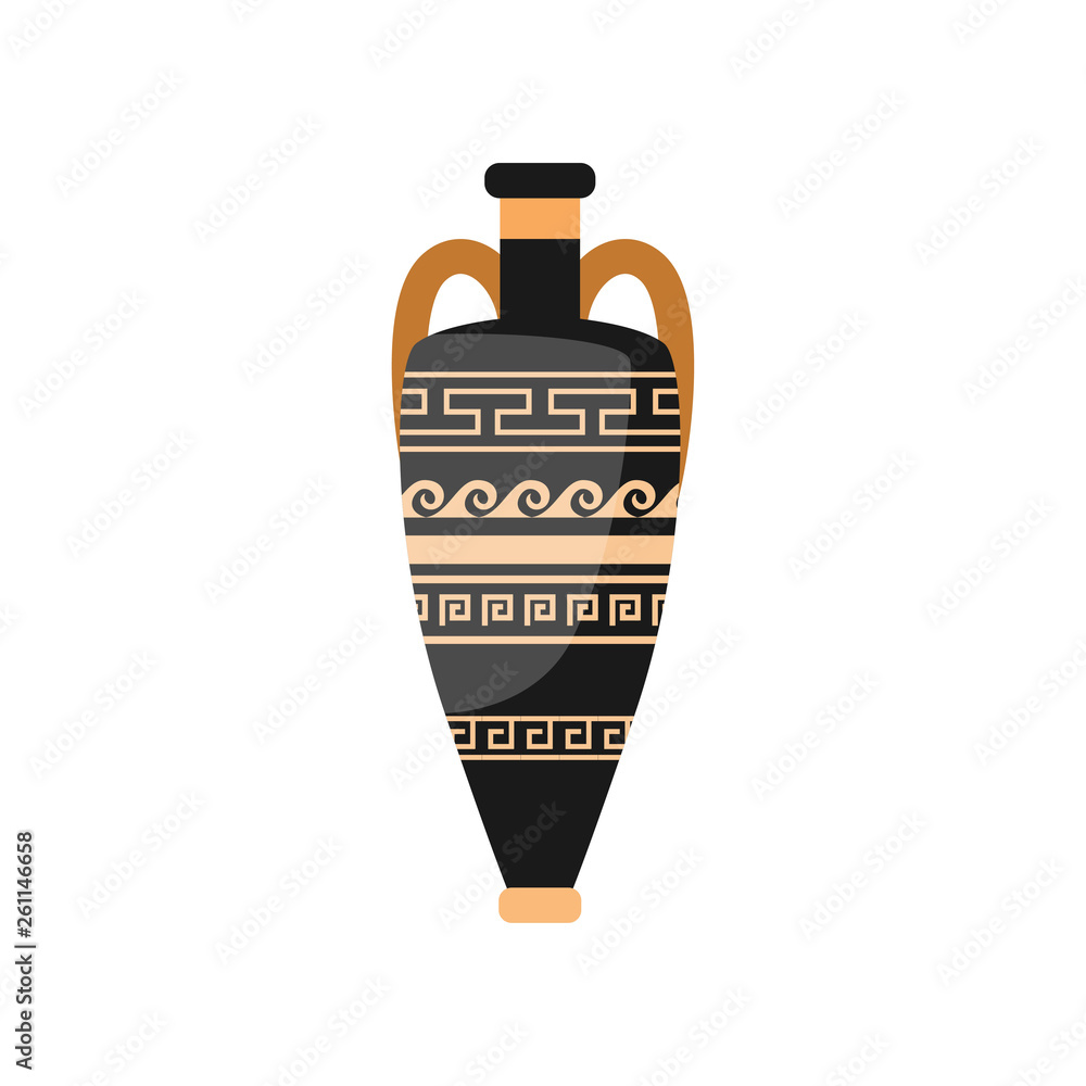 Brown black greek amphora vase with ornamental style