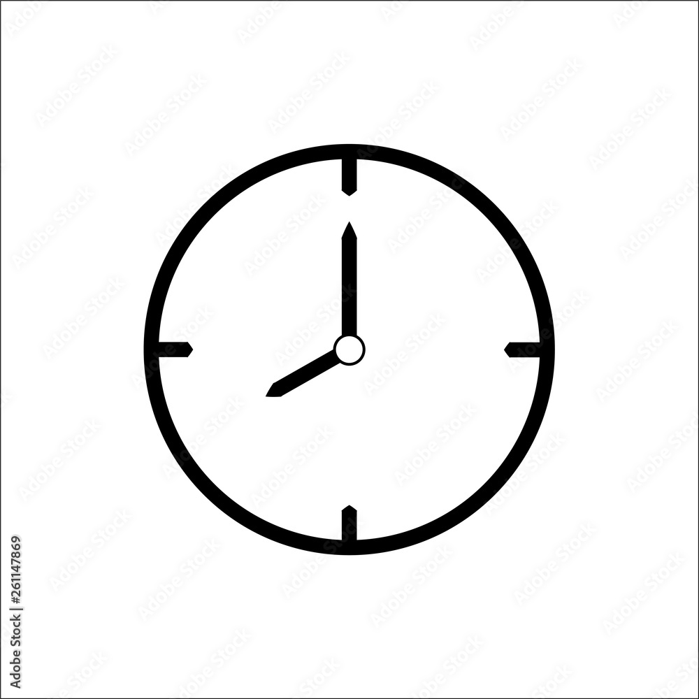 Black thin line clock icon (8 o'clock) - vector illustration Black thin line clock icon (8 o'clock) - vector illustration