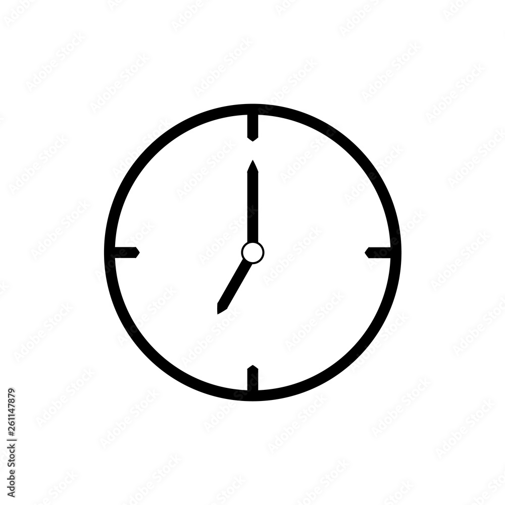 Black thin line clock icon (7 o'clock) - vector illustration Black thin line clock icon (7 o'clock) - vector illustration