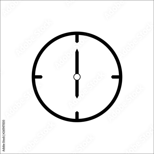 Black thin line clock icon (6 o'clock) - vector illustration