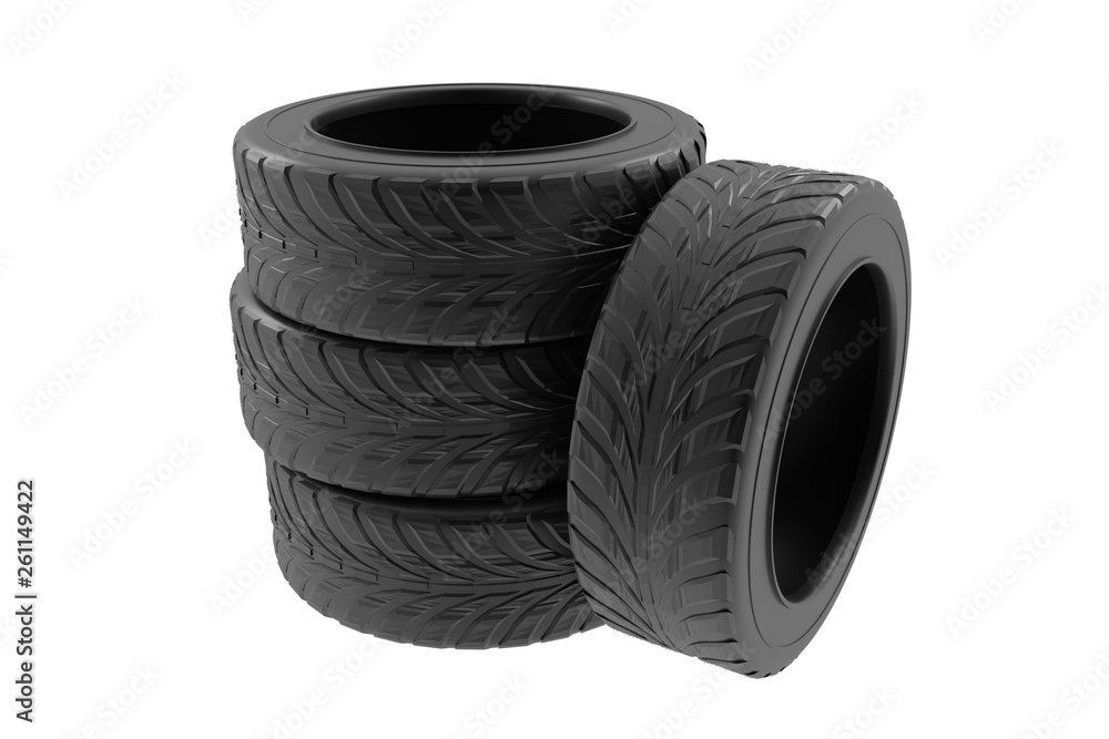 Car wheels tires set isolated on white background. 3d realistic auto tire illustration. For banner design poster. Car wheels tires set isolated on white background. 3d realistic auto tire illustration. For banner design poster.