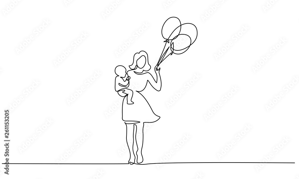 Woman hold her baby with air balloons Woman hold her baby with air balloons