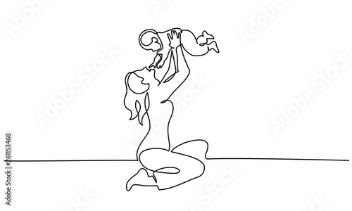 Woman hold her baby with air balloons