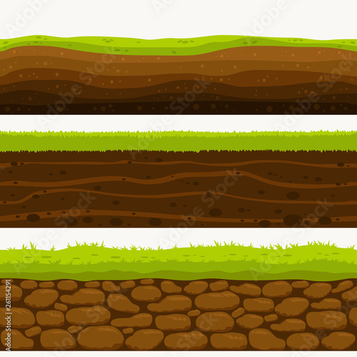 Soil Seamless layers ground layer. Stones and grass on dirts. Vector