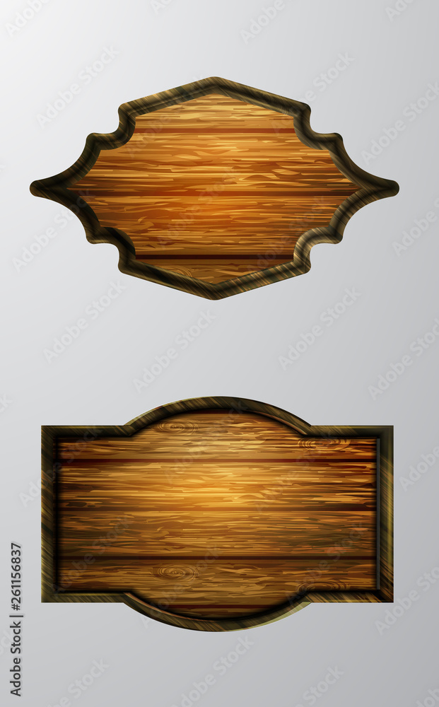 Naklejka premium Vector realistic illustration of wooden signboard
