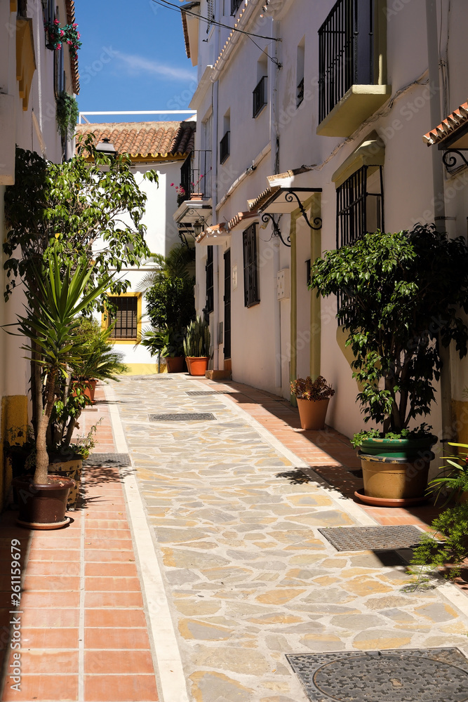 Obraz premium Typical Andalucia Spain old village whitewashed houses town street