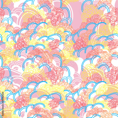 Stylish seamless pattern with scales. Abstract patterns. Scales, waves, clouds. Drawing by hand, children's drawing.