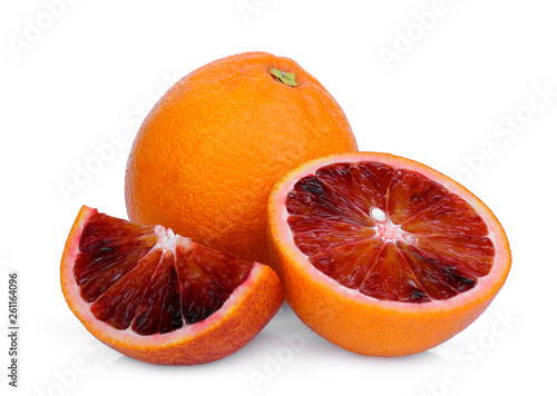 whole and half blood orange with slice isolated on white background