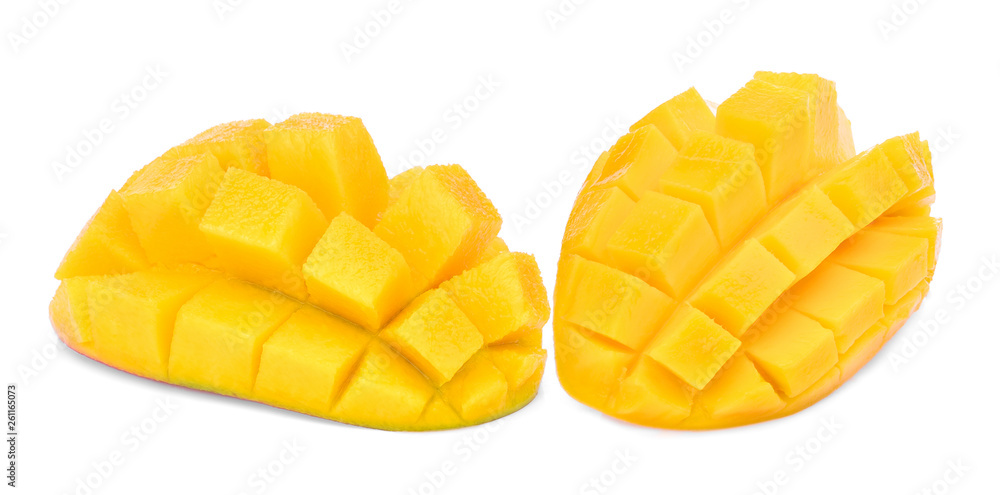 sliced ripe mango isolated on white background