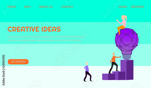 Creative idea vector illustration concept, people with giant light bulb, can use for, landing page, template, ui, web, mobile app, poster, banner, leaflets, background.