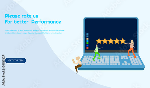 Customer review rating vector illustration, give review rating and feedback, 5 stars, can used for landing page,marketing review, template, ui, web, app, poster, banner, leaflet, background