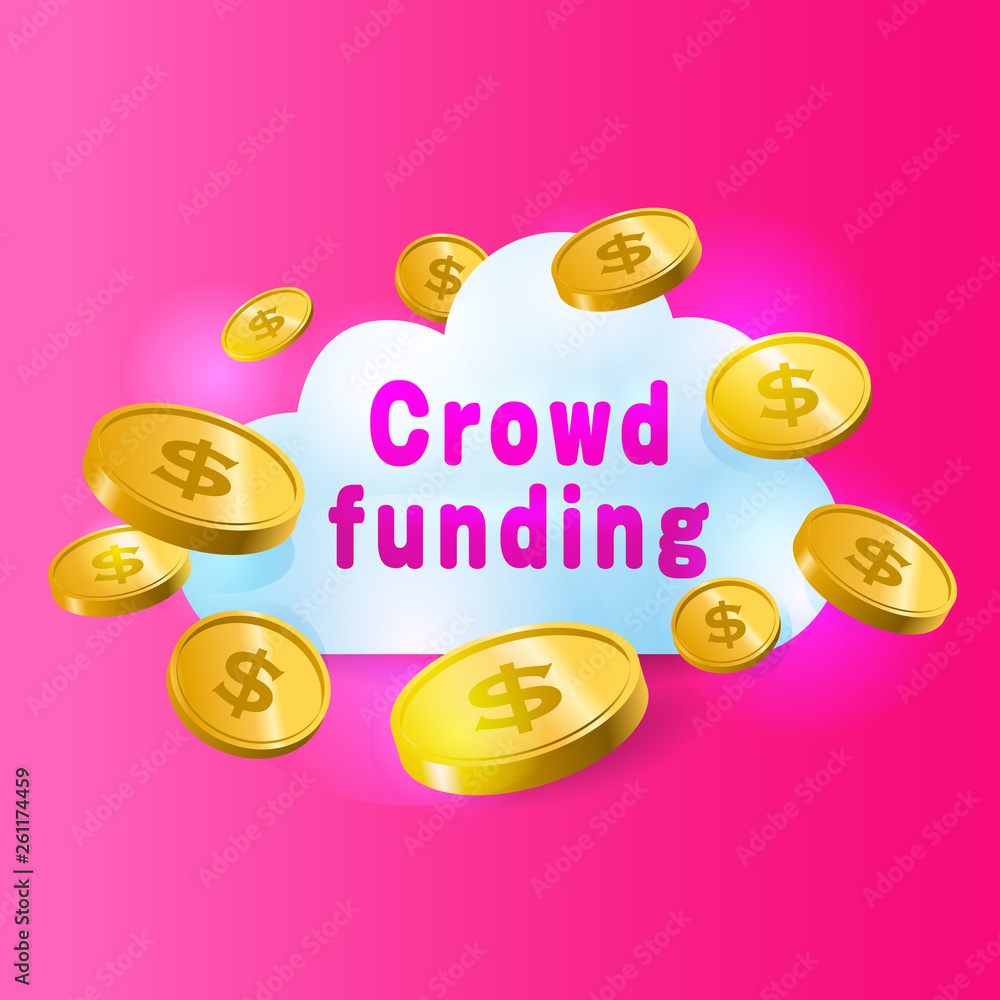 クラウドファンディングをイメージさせるお金と雲のイラストイメージ Stock ベクター Adobe Stock
