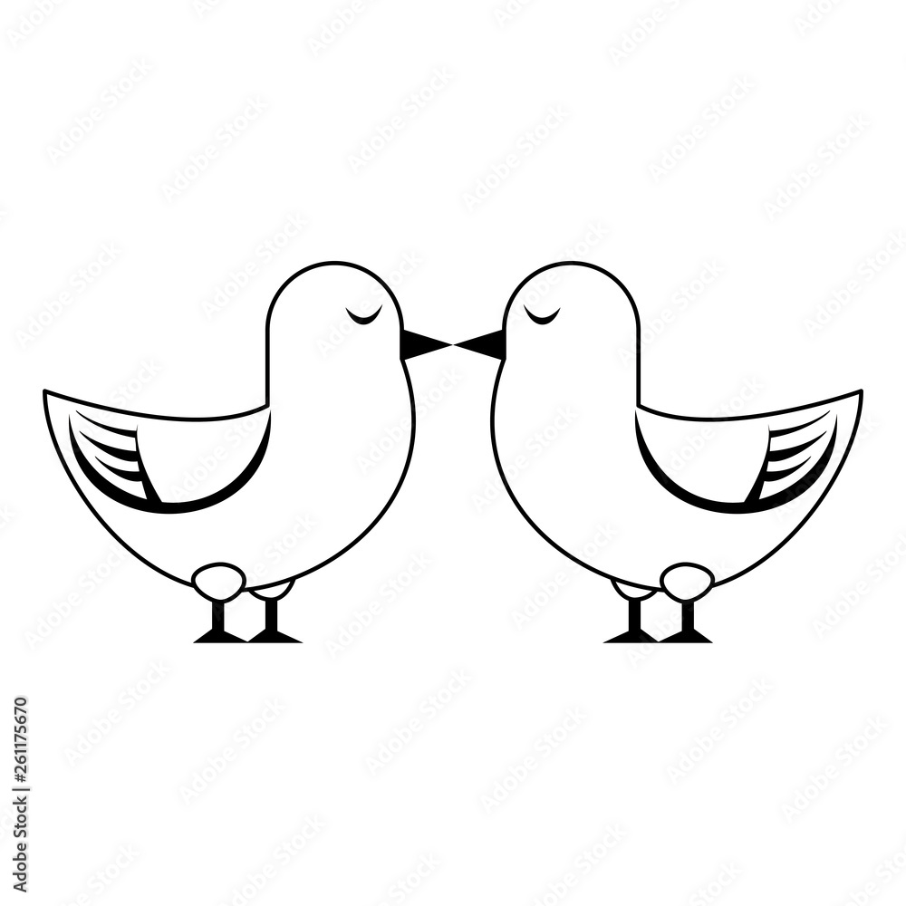 Cute birds kiss cartoon isolated in black and white Cute birds kiss cartoon isolated in black and white