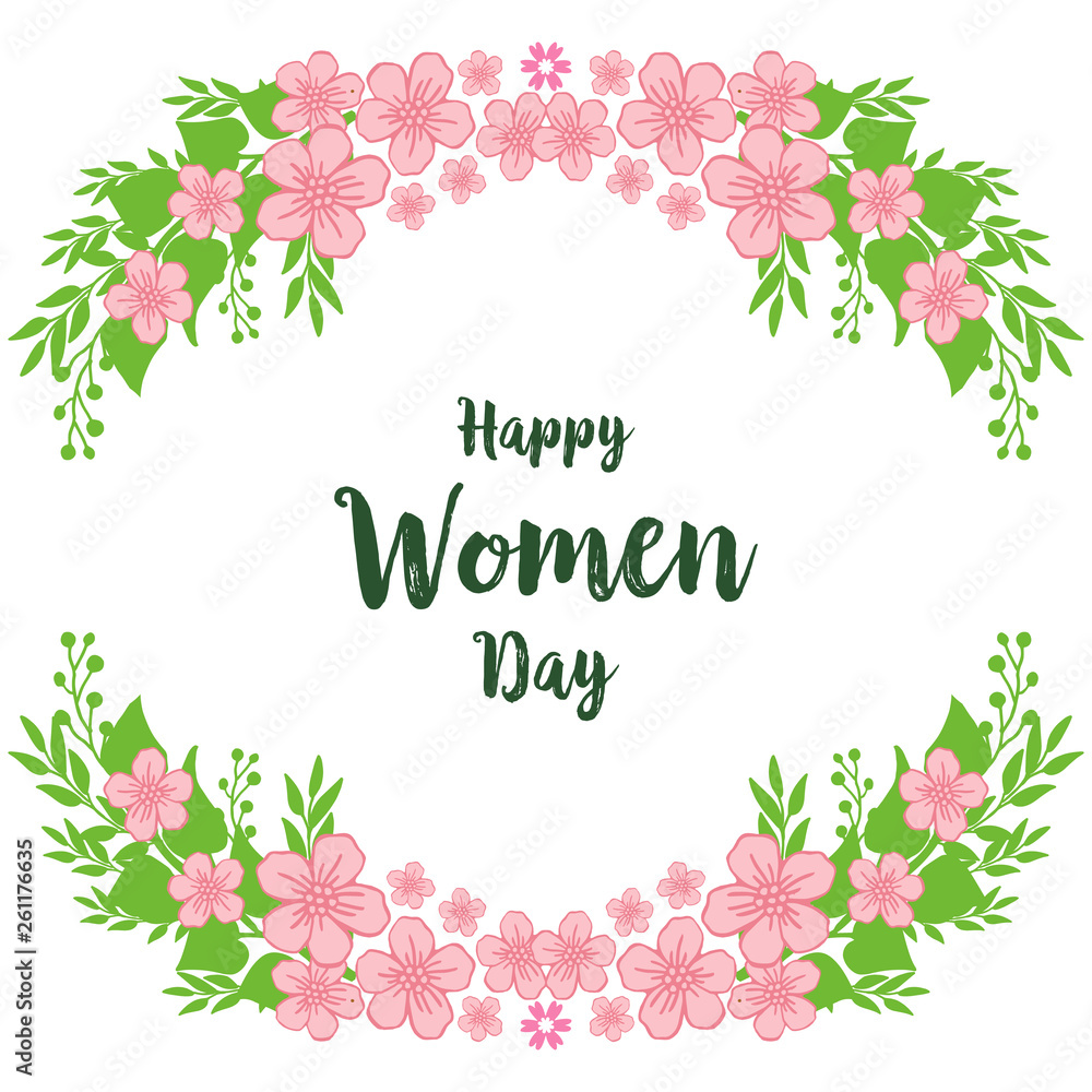 Vector illustration design of happy women day with texture green leafy wreath frame
