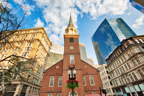 Boston historic center streets at a bright sunny day