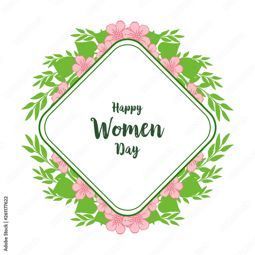 Vector illustration banner of happy women day with pattern of leaf flower frame
