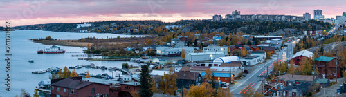 Panoramic view of Yellowknife at dusk from Bush Pilot's Monument © HJ