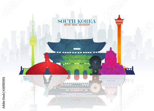South Korea Landmark Global Travel And Journey paper background. Vector Design Template.used for your advertisement, book, banner, template, travel business or presentation.