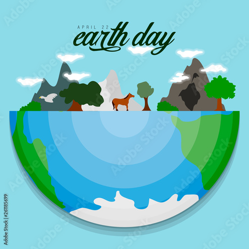 Half bottom Earth with a landscape. Earth day. Vector illustration design