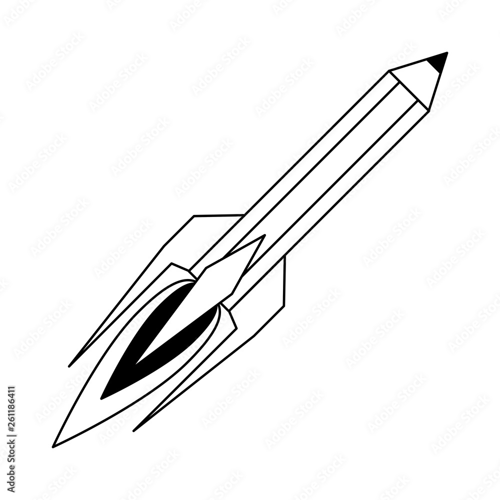 Start up pencil rocket symbol isolated black and white Start up pencil rocket symbol isolated black and white