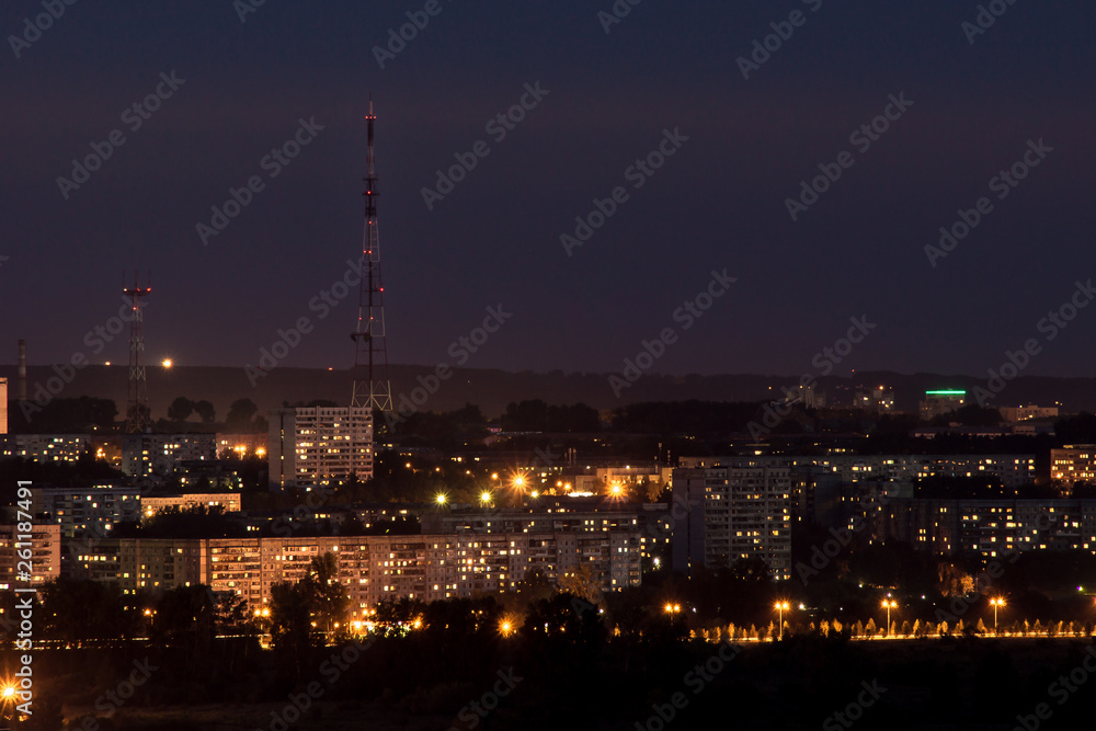 Fototapeta premium lights of the night city with a television tower