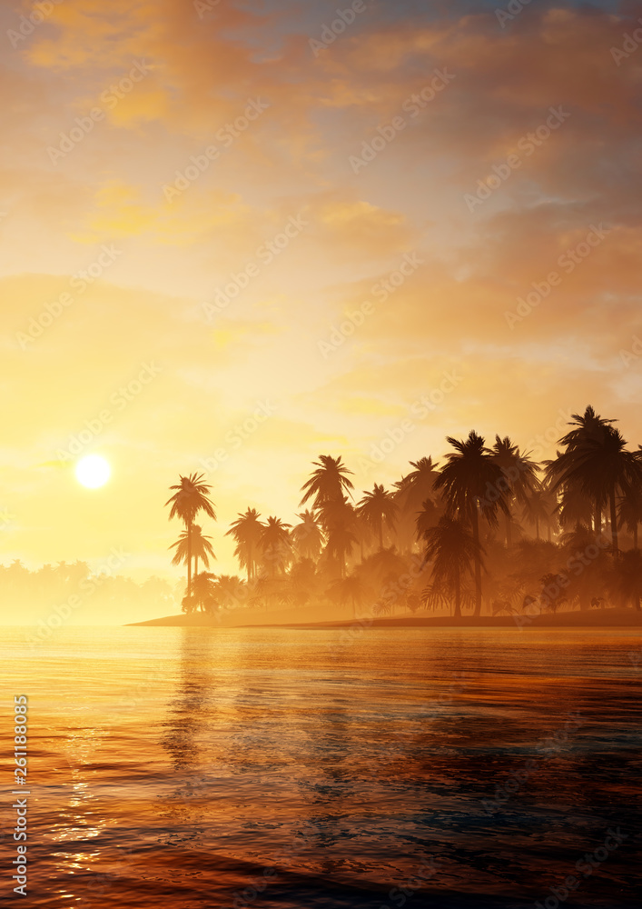concept art of peaceful tropical environment with majestic sky
