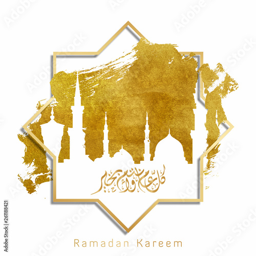 Ramadan Kareem greeting mosque gold brush islamic illustration