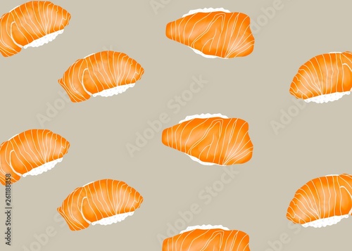 Japanese food style, Hand drawn of sushi salmon seamless pattern, Great for menu, Collection food concept, for background uses