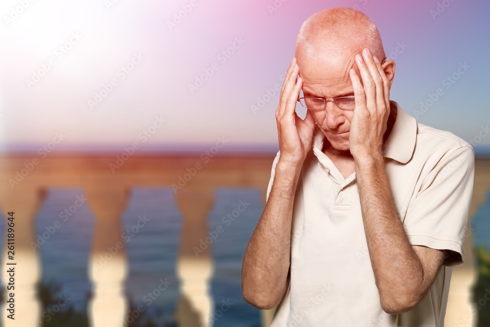 Seniors portrait of sad old caucasian man