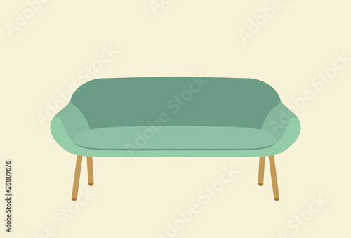 Retro Modern Light Blue Mid Century Love-seat or Apartment Couch on Beige Background