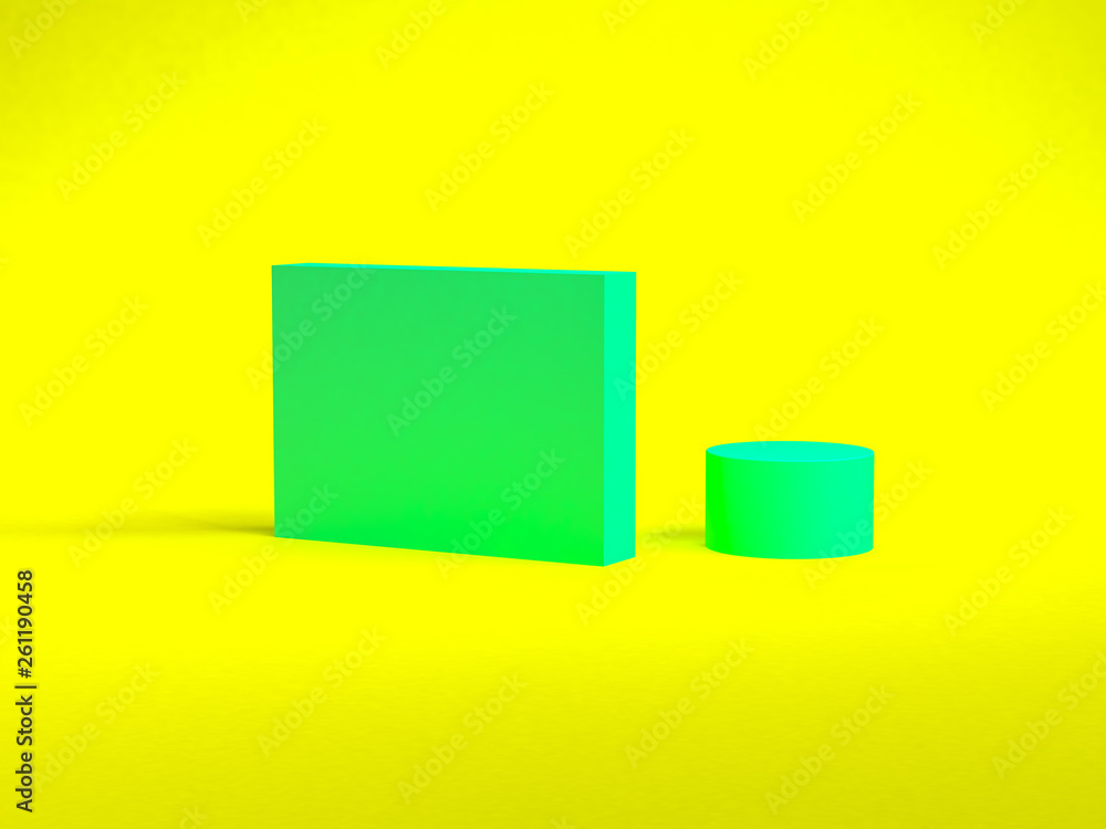 Geen geometrical abstract on yellow background, pastel colors, 3D render, trend poster, Illustration. Geen geometrical abstract on yellow background, pastel colors, 3D render, trend poster, Illustration.