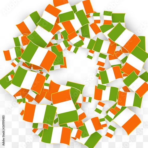 Vector Irish National Background. Saint Patrick Day Poster for Pub Party. 17 March Symbol Illustration.  Flag of Ireland. Eire Banner about Tourism. Eire Island. Celtic Flag. Tourist Dublin Post Card.