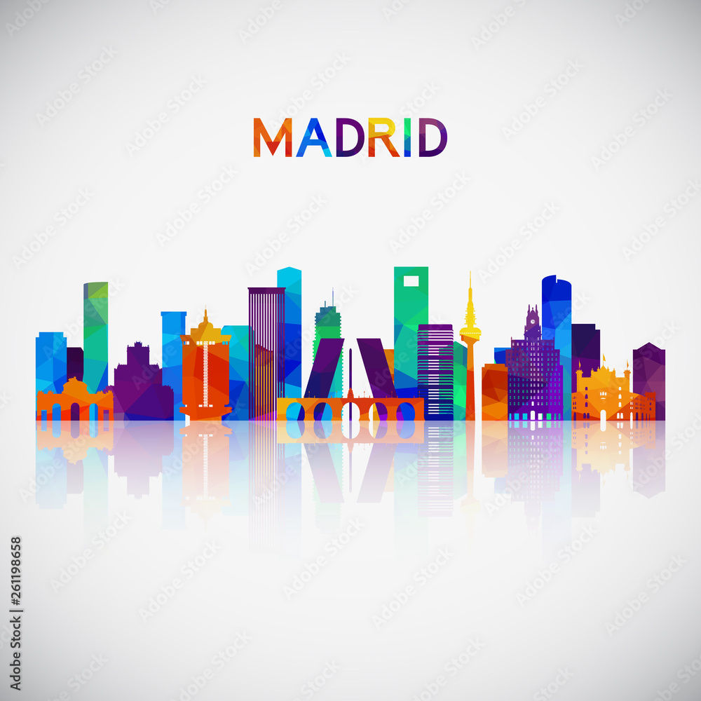 Madrid skyline silhouette in colorful geometric style. Symbol for your design. Vector illustration.