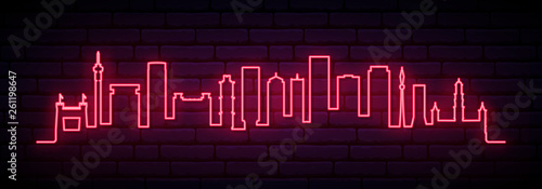 Red neon skyline of Johannesburg city. Bright Johannesburg long banner. Vector illustration.