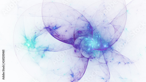 Abstract transparent blue and violet crystal shapes. Fantasy light background. Digital fractal art. 3d