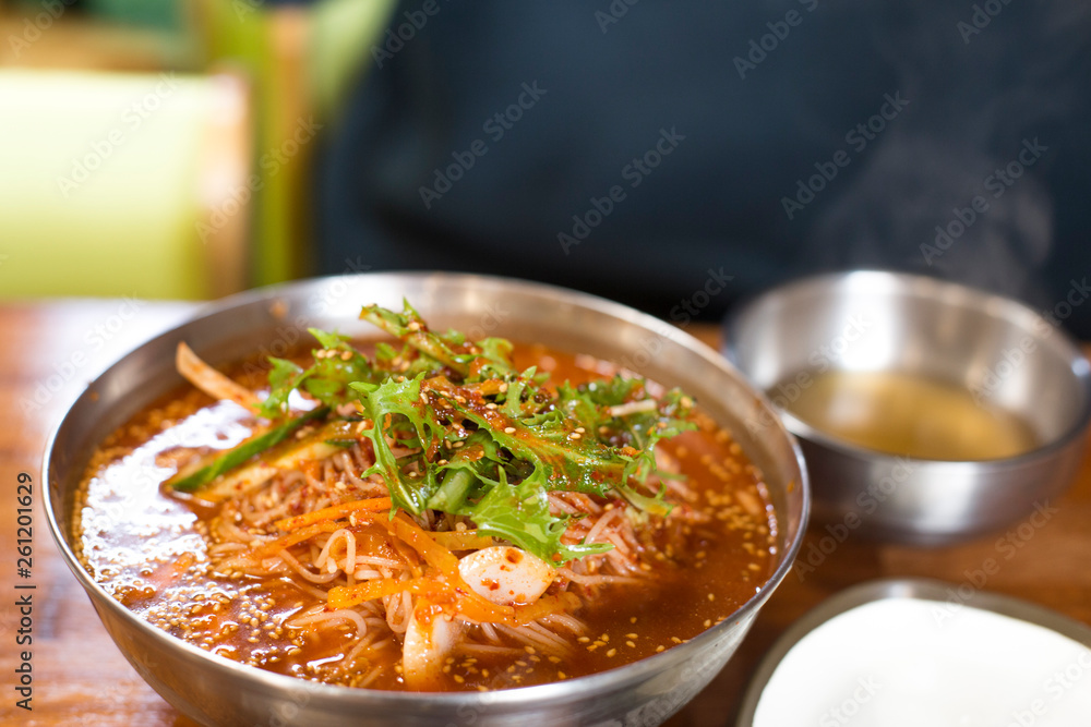 korea traditional spicy noodles.(bibim noodle)