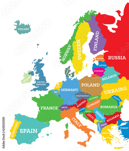 Political map of Europe Continent.