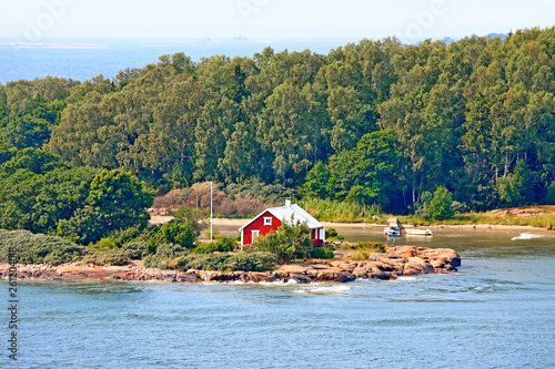 View from cruise ship in Aland Islands archipelago.