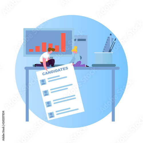 search for a new employee, candidate for the position, Vector image, flat design, colorful characters.