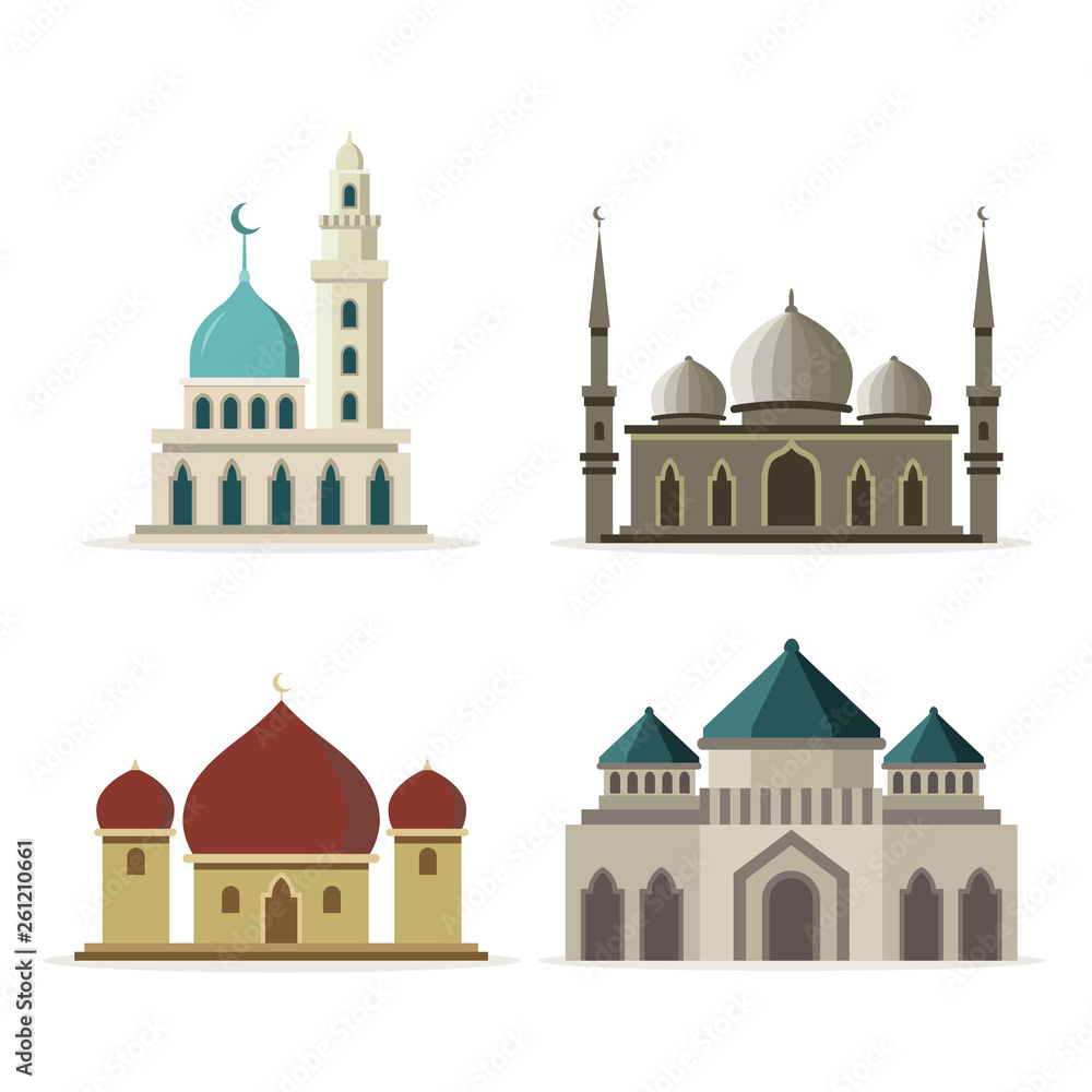 flat design mosque set