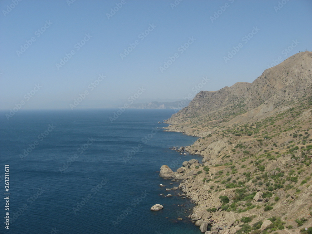 Rocks and mountains against the sea on the peninsula of Crimea.