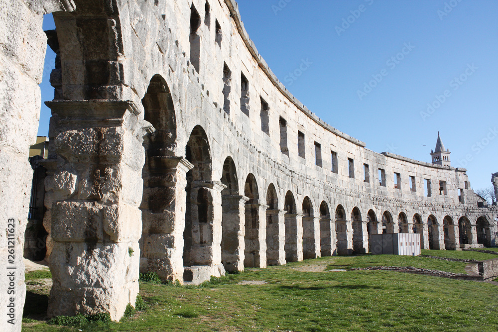 Roman amphitheater Pula. Arena ancient Roman times. Architecture Croatia.